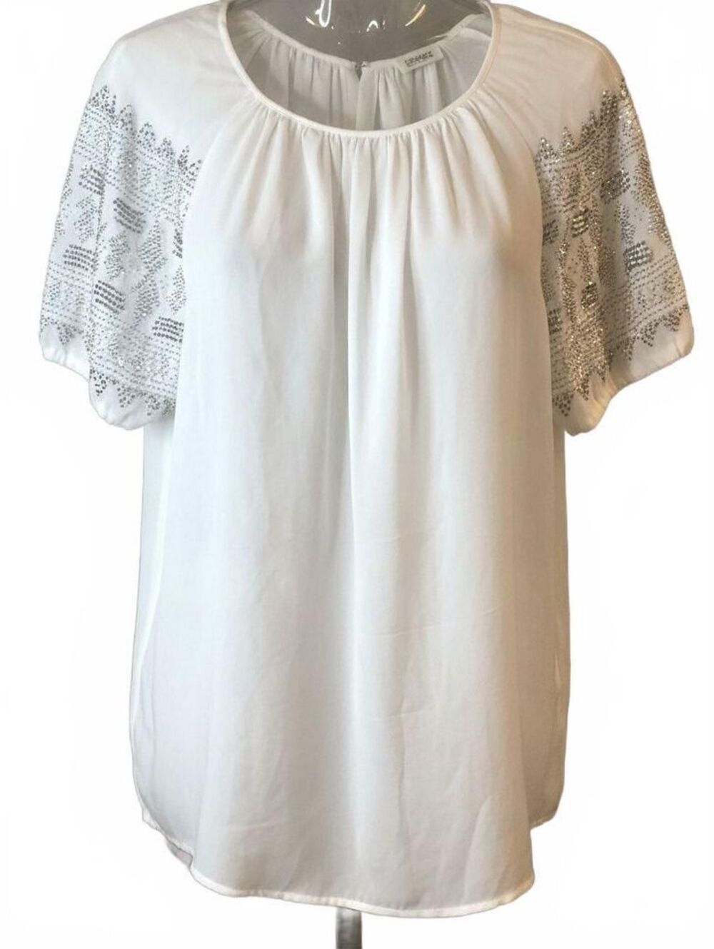 L'AGENCE 100% Silk Beaded Embellished Sleeve Tunic Top White Size 8